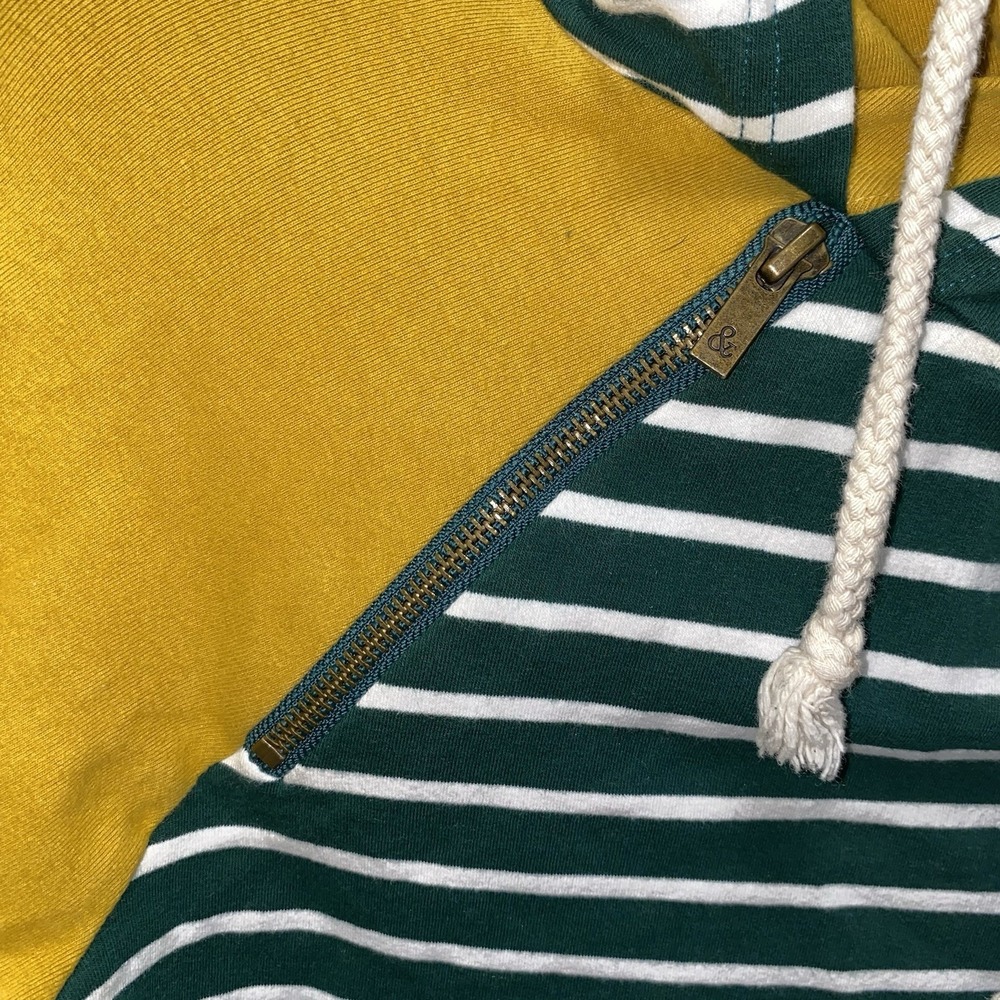 Women's & Colorblock Striped Double Hoodie Sweatshirt Green And Mustard Small - Picture 4 of 11